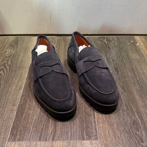 Santoni Men's blue Suede Penny Loafers - Dark Navy uk 7 us 8